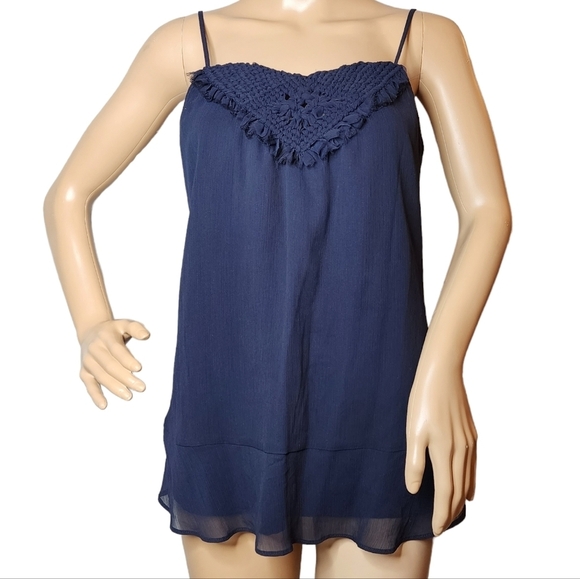 Banana Republic spaghetti strap woven navy blouse. small - Picture 1 of 14
